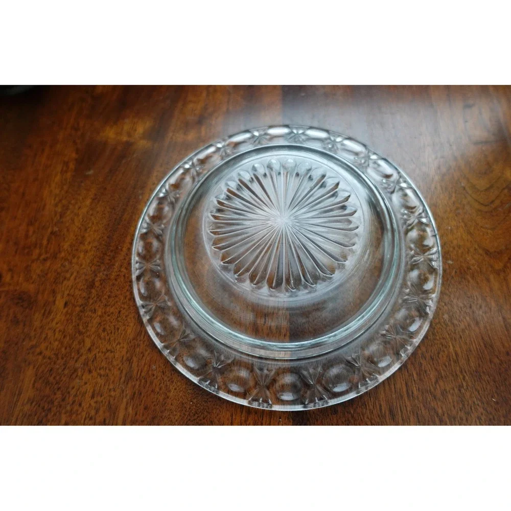 Vintage clear pressed‎ glass round butter dish plate-base plate